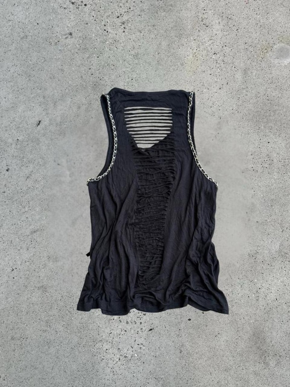 Y2K Black Distressed Tank with Chain-Trimmed Shoulders